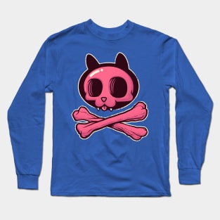 Cute Pink Cartoon Cat Skull & Bones Adorkable Kitten Long Sleeve T-Shirt